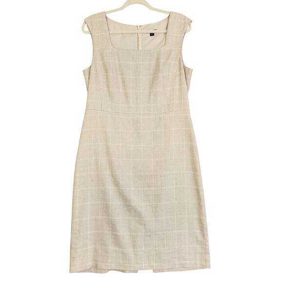 Ann Taylor Womens The Square Neck Dress in Windowpane Linen Twill Size 8 Cream - Picture 2 of 12